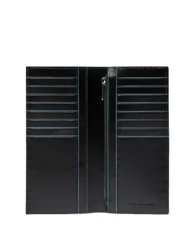 Portafoglio uomo grande verticale in pelle con porta monete Piquadro Blue Square, nero