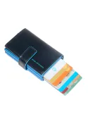 Doppeltes Compact Wallet für Kreditkarten mit Schiebesystem Piquadro Blue Square, blau