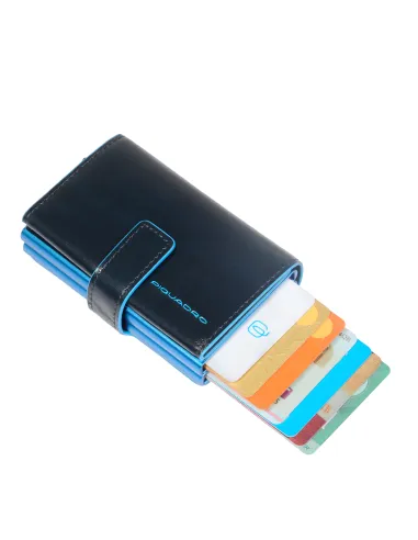 Piquadro Blue Square compact wallet for credit cards with sliding system, blue