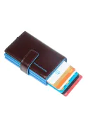 Piquadro Blue Square compact wallet for credit cards with sliding system, dark brown