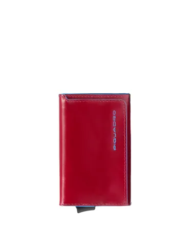 Men's credit card holder with sliding system and zipped back pocket Piquadro Blue Square, red