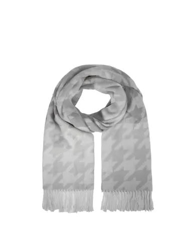 Women's houndstooth scarf with fringes, grey