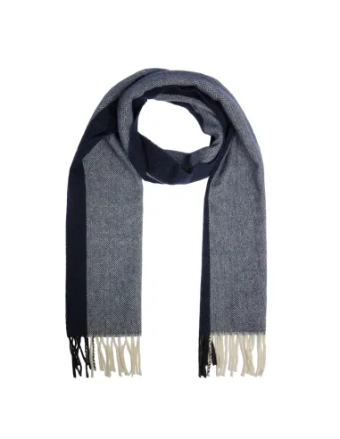 Piquadro Men's scarf in wool blend with fringes, blue