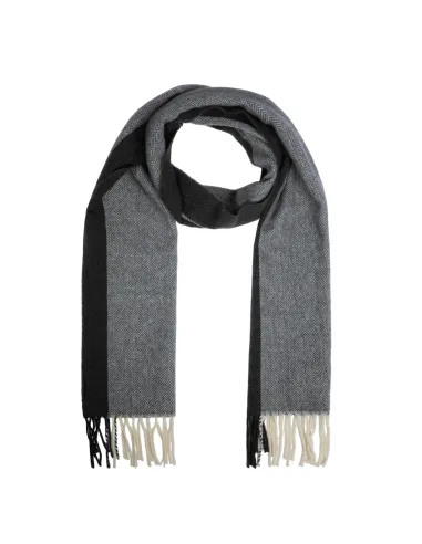 Piquadro Men's scarf in wool blend with fringes, grey