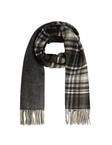 Piquadro Women's check scarf with fringes, black-grey