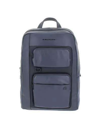 Zaino in pelle e tessuto Piquadro Liko con porta pc da 14, blu