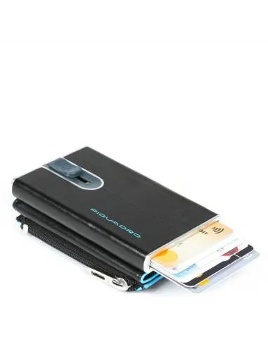 Compact Wallet für Scheine mit Münz-Fach Blue Square Schwarz