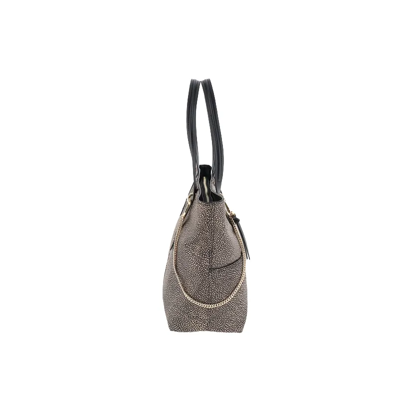 Borbonese Shopping bag with chain accessory OP Natural Black